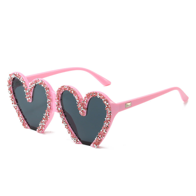 Wholesale Love Heart Diamond Peach Heart Fashion Jelly Color Sunglasses