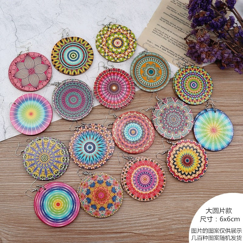Wholesale Vintage Printed Wooden Earrings