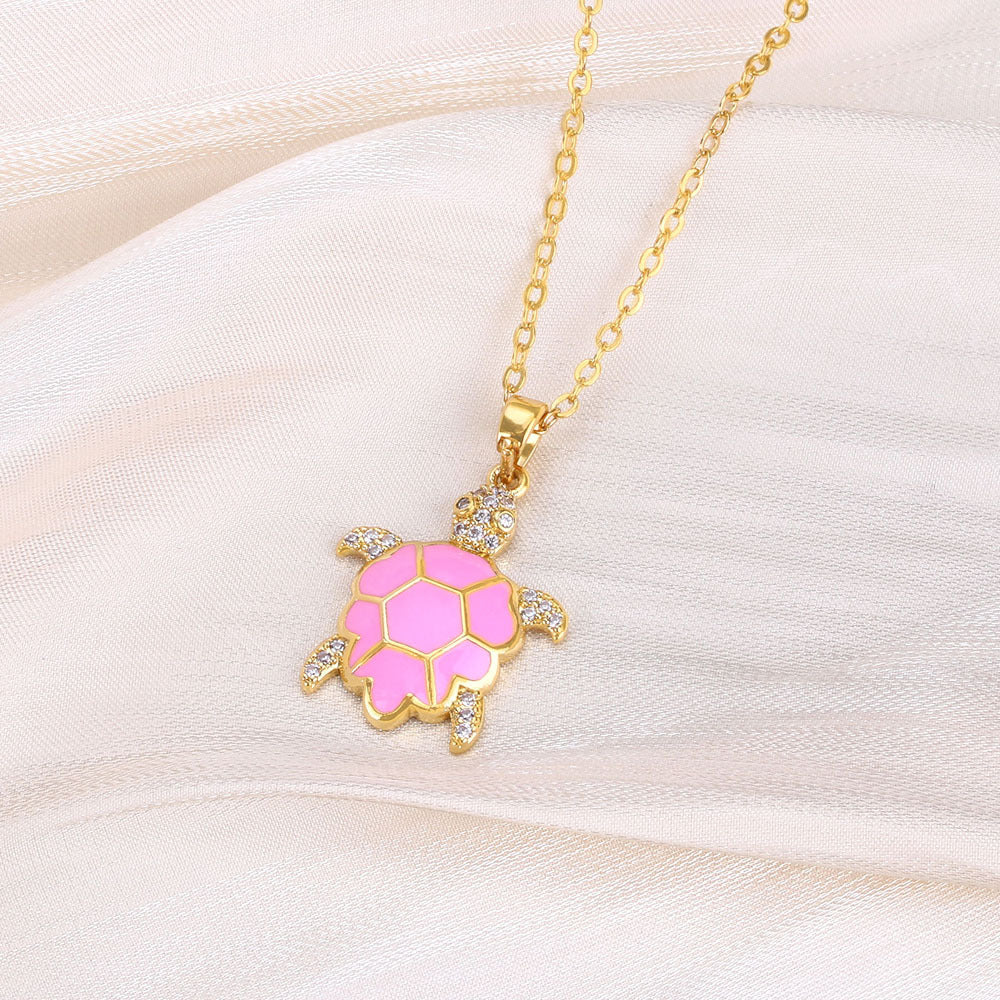 Wholesale Cute Animal Pendant Necklace Turtle Butterfly Dragonfly Design Real Gold Plated Copper Fashion Jewelry Gift