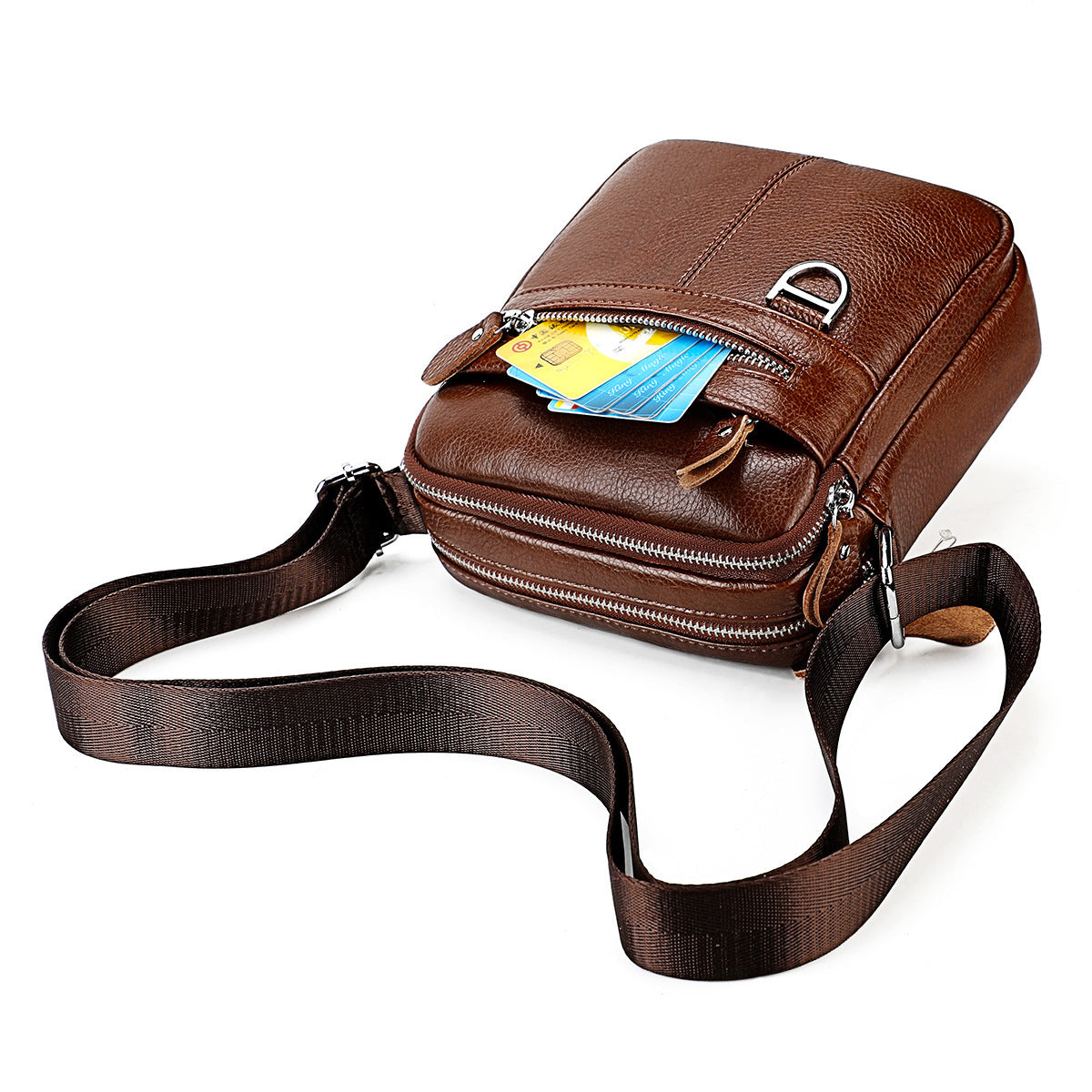 Wholesale men' s large capacity genuine leather shoulder bag messenger bag