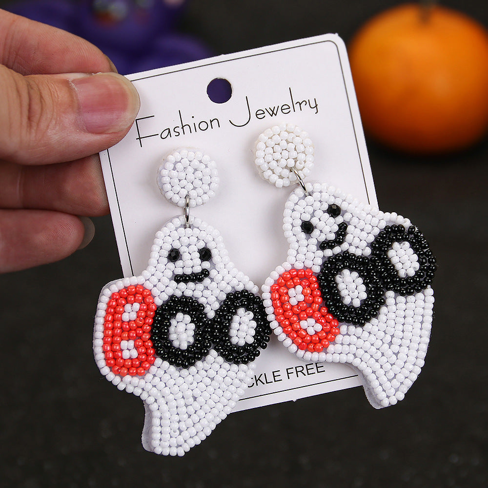 Wholesale Halloween Exaggerated Rice Bead Sewing Earrings