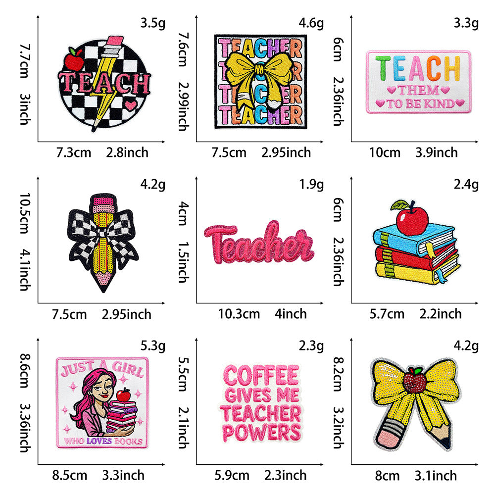 Wholesale Stylish Teacher S Day Embroidered Patch Set With Pencil Bow Designs Polyester Iron On Applique For et DIY Accessory