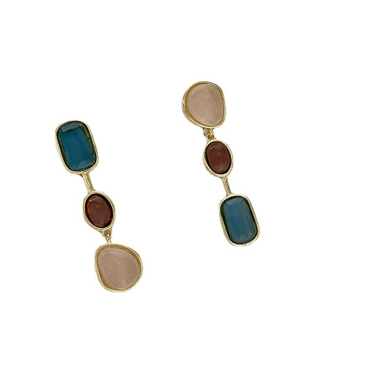 Wholesale Natural Stone Colored Crystal Copper Earrings