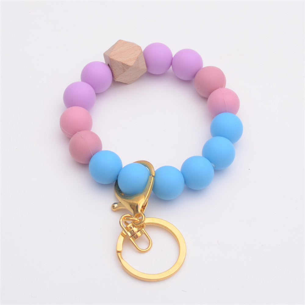 Wholesale Colorful Leopard Print Silicone Beaded Wrist Keychain