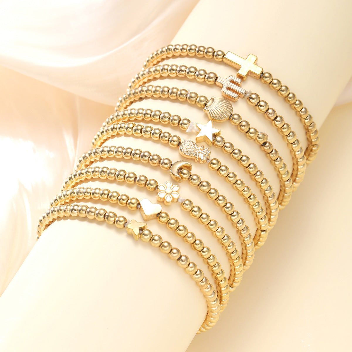 Wholesale Fashionable and Exquisite CCB Cross Shell Beaded Bracelet 9-piece Set