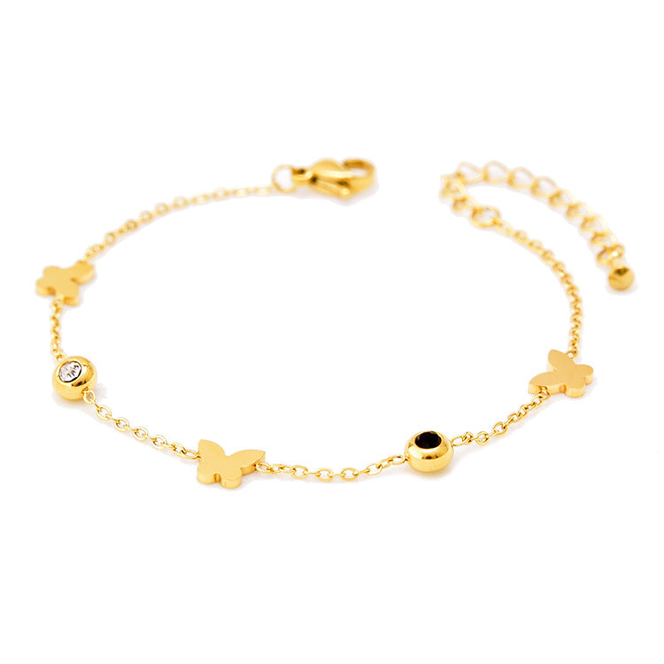 Wholesale Black and White Diamond Butterfly Love Star and Moon Bracelet Titanium Steel 18k Gold Leaf Letter Bracelet