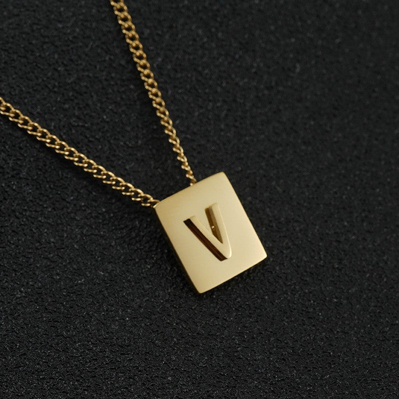 Wholesale Titanium Steel 26 English Letters 18K Stainless Steel Square Necklace Clavicle Chain