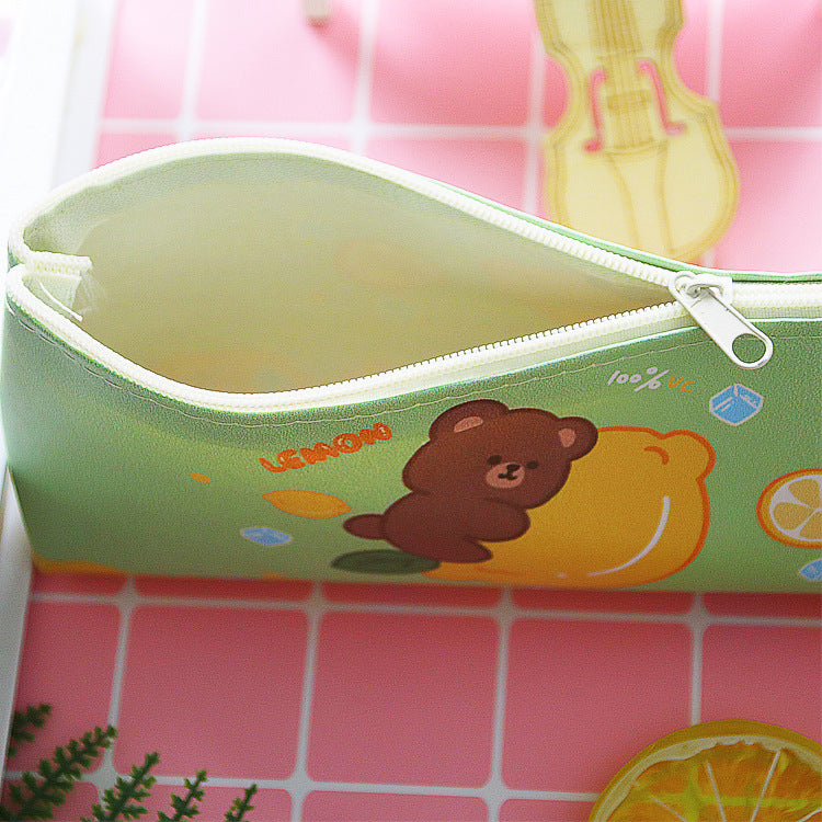 Wholesale Creative PU Leather Pencil Case Cartoon Bear Rabbit Pencil Case