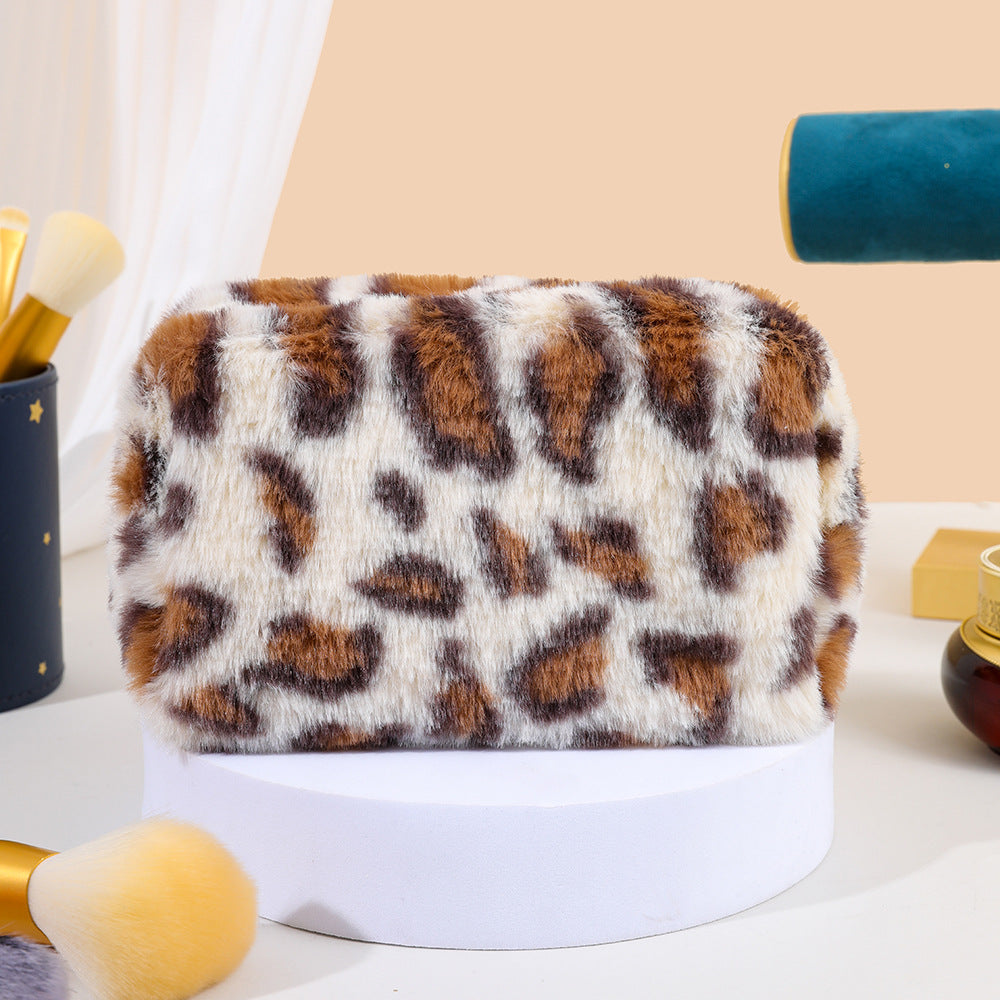 Wholesale Leopard Print Plush Octagonal Makeup Storage Bag