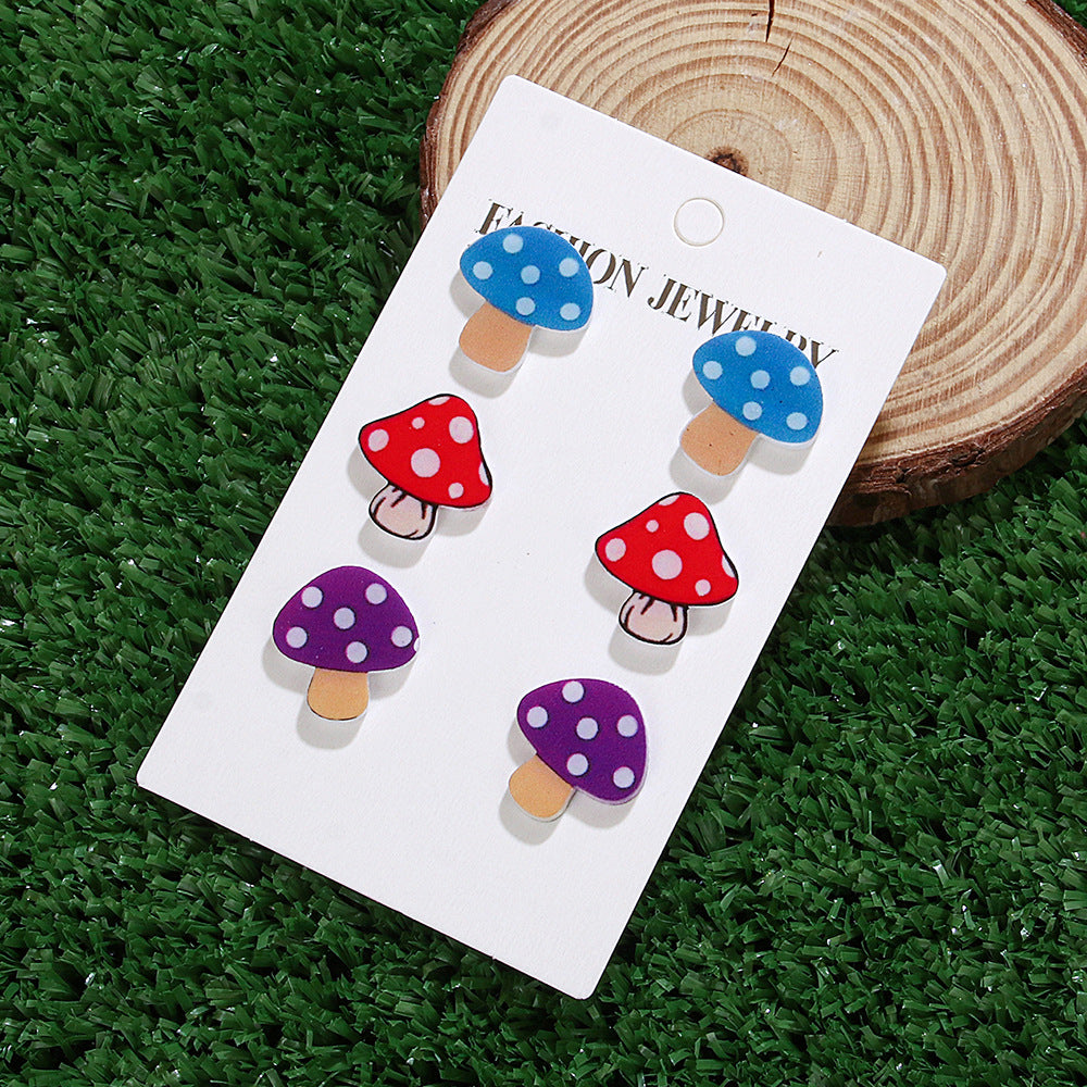 Wholesale  New 3-piece Creative Mushroom Earrings Handmade Multicolor Polo Mushroom Umbrella Skirt Pendant Acrylic Earrings
