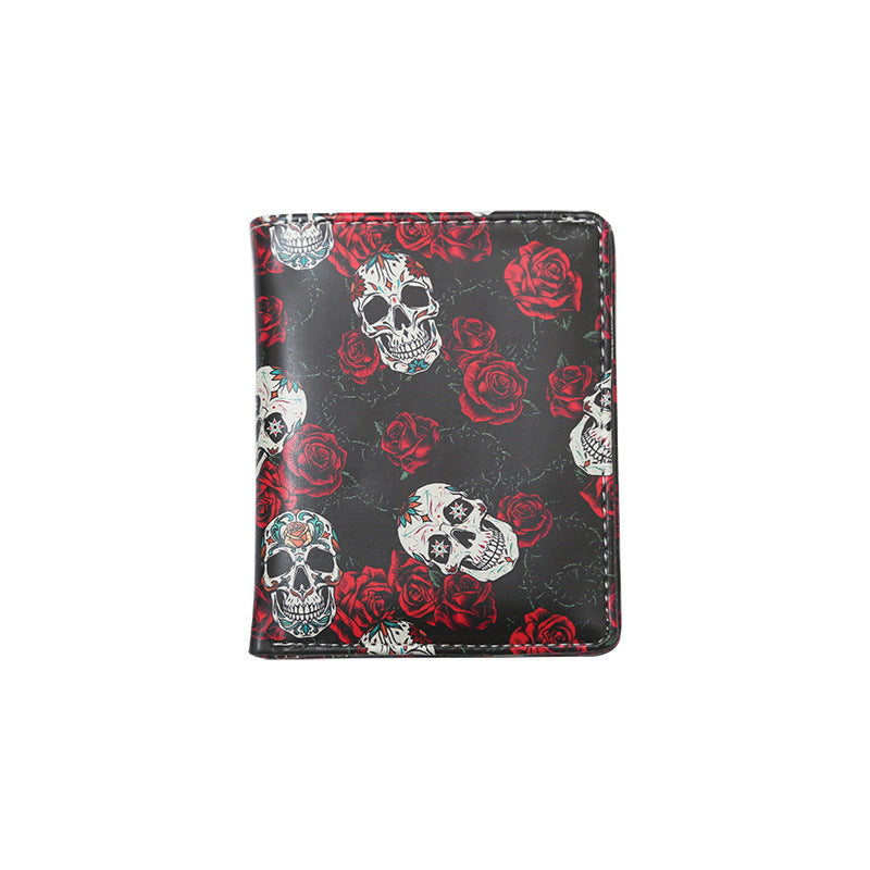 Wholesale PU Colorful Skull Short Wallet