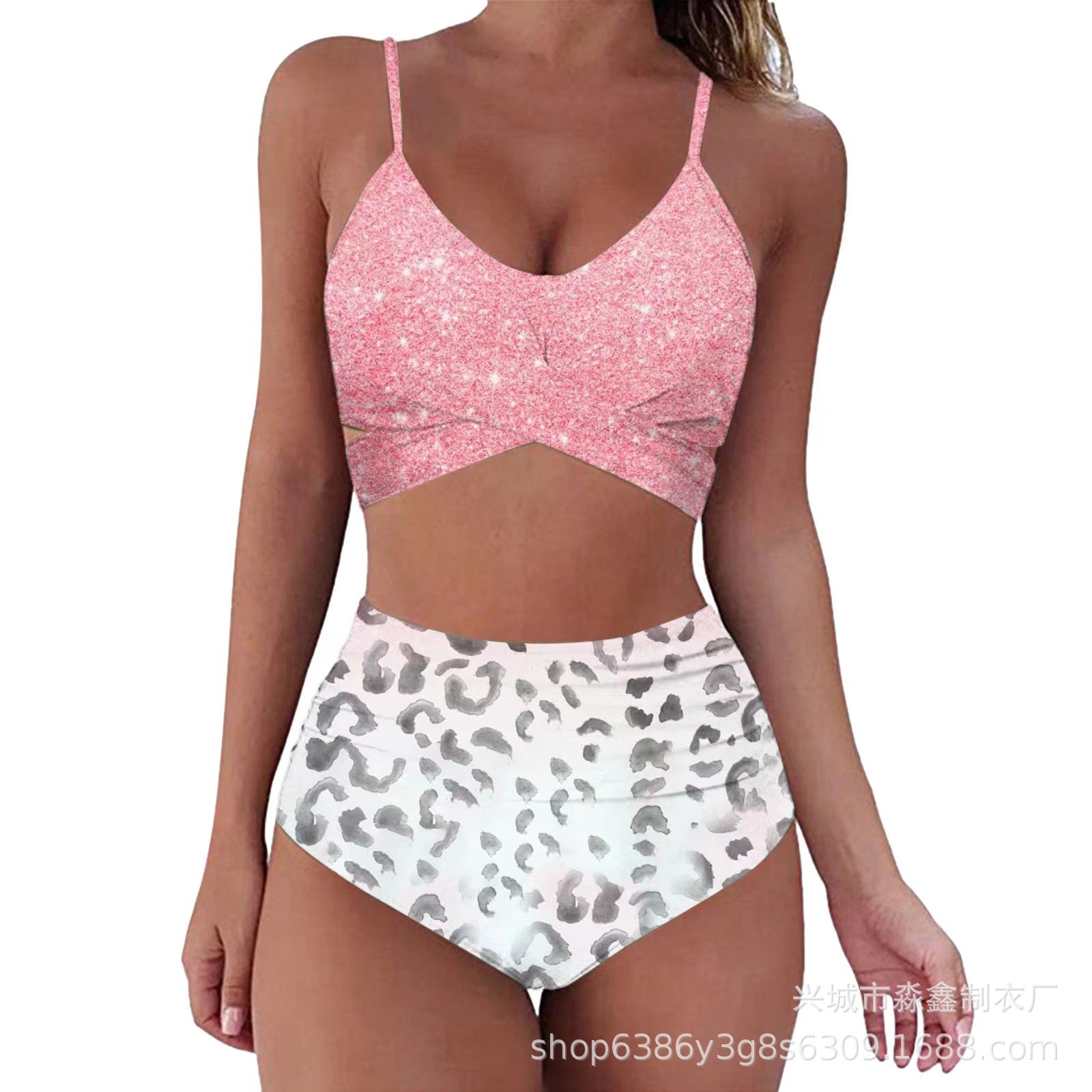 Wholesale Color Cross High Waist Split Polyester Swimwear