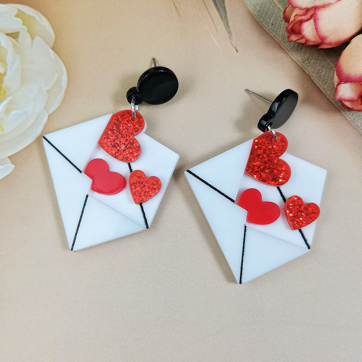 Wholesale Valentine's Day Cat Love Letter Acrylic Earrings