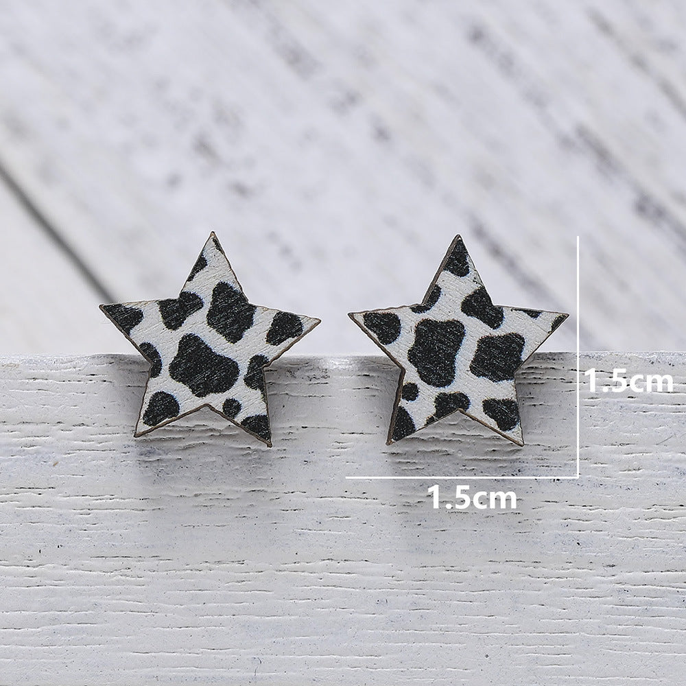 Wholesale  New Ethnic Western Denim Jewelry Dairy Pattern Love Cow Earrings Cute Wooden Earrings