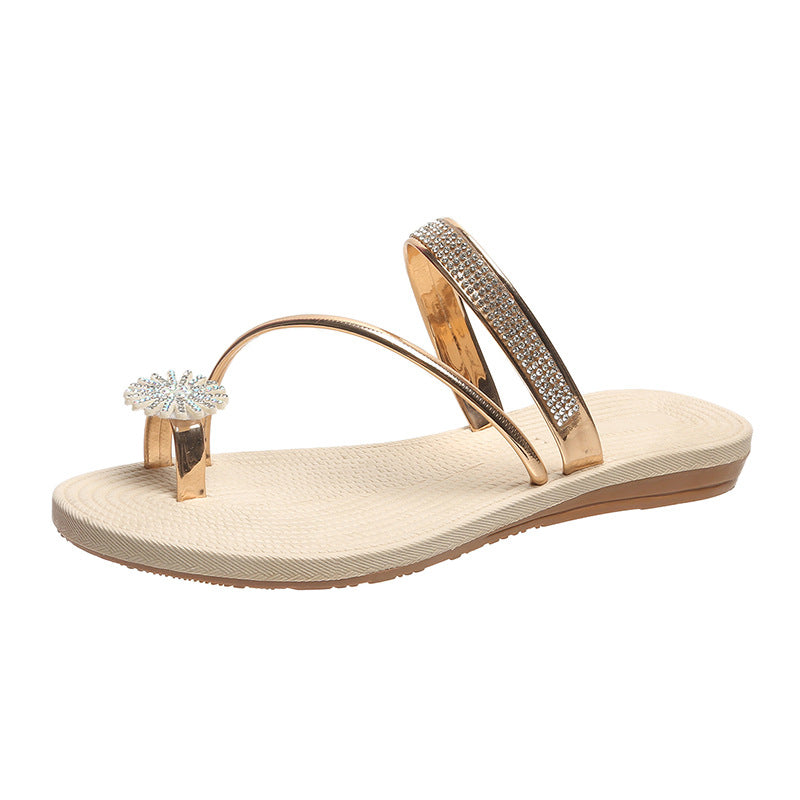 Wholesale Sand Toe Rhinestone Flat Slippers