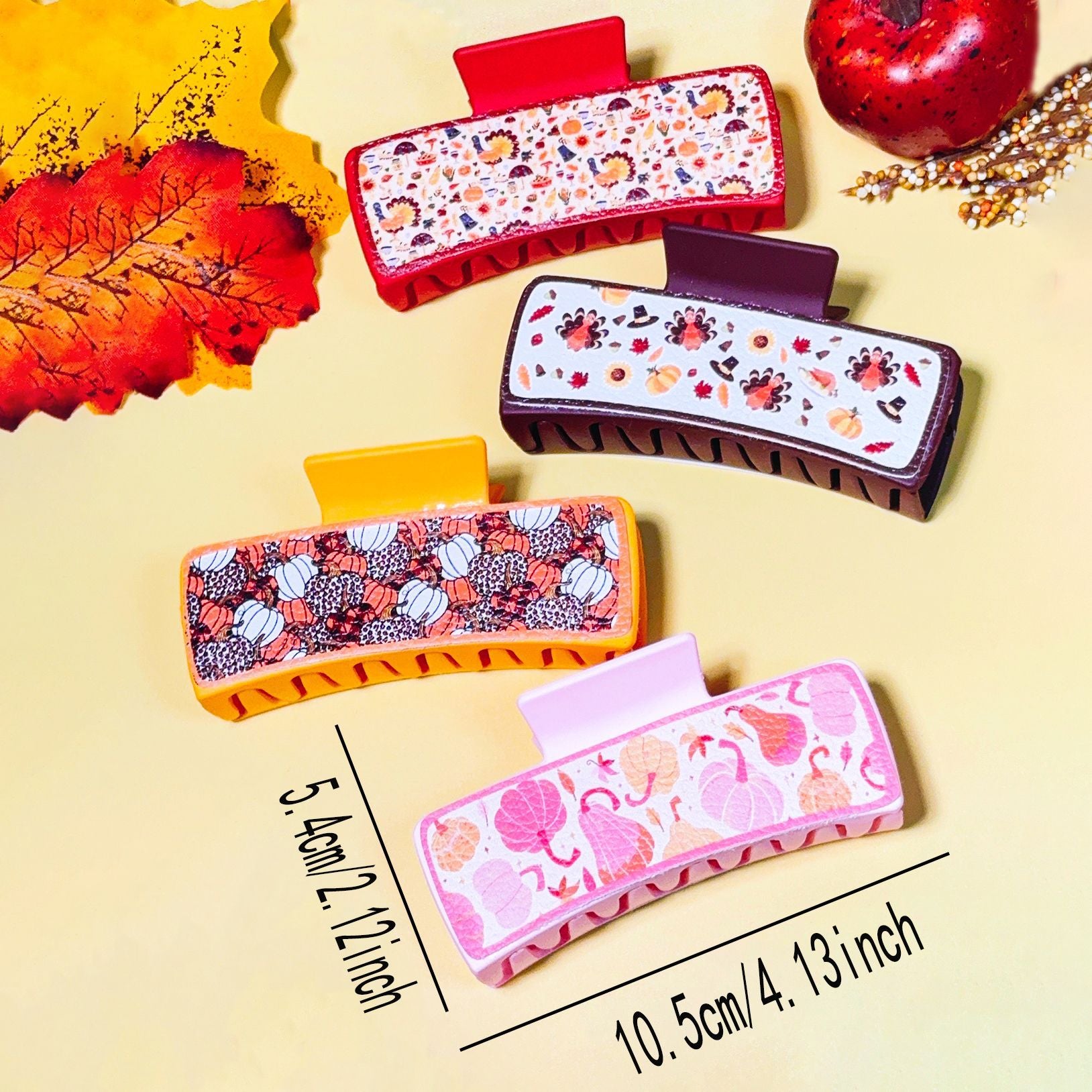 Wholesale Thanksgiving Turkey Pumpkin Leather Print Rectangular Grab Clip
