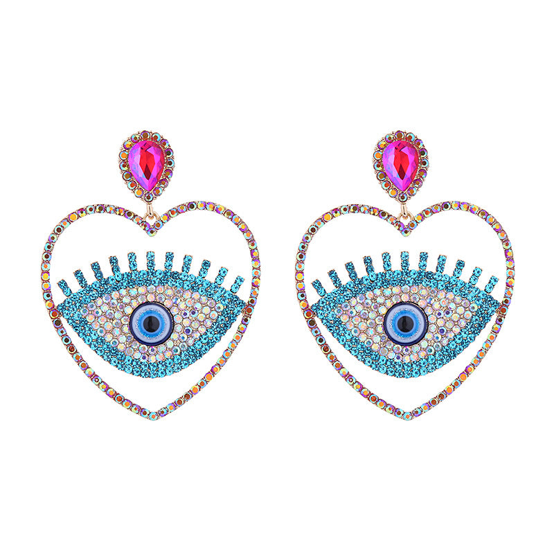 Wholesale Fashion Diamond Heart Evil Eye Exaggerated Earrings
