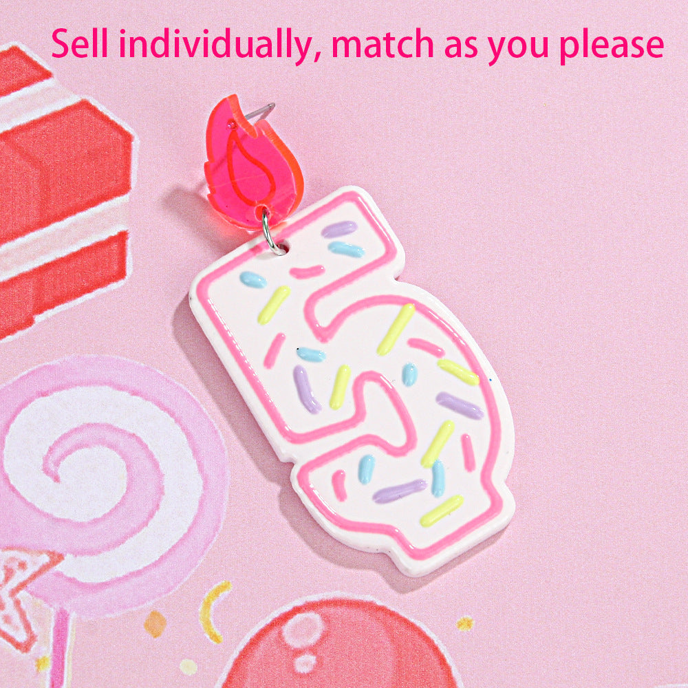 Wholesale personality design single number 0-7 donut birthday candle earrings