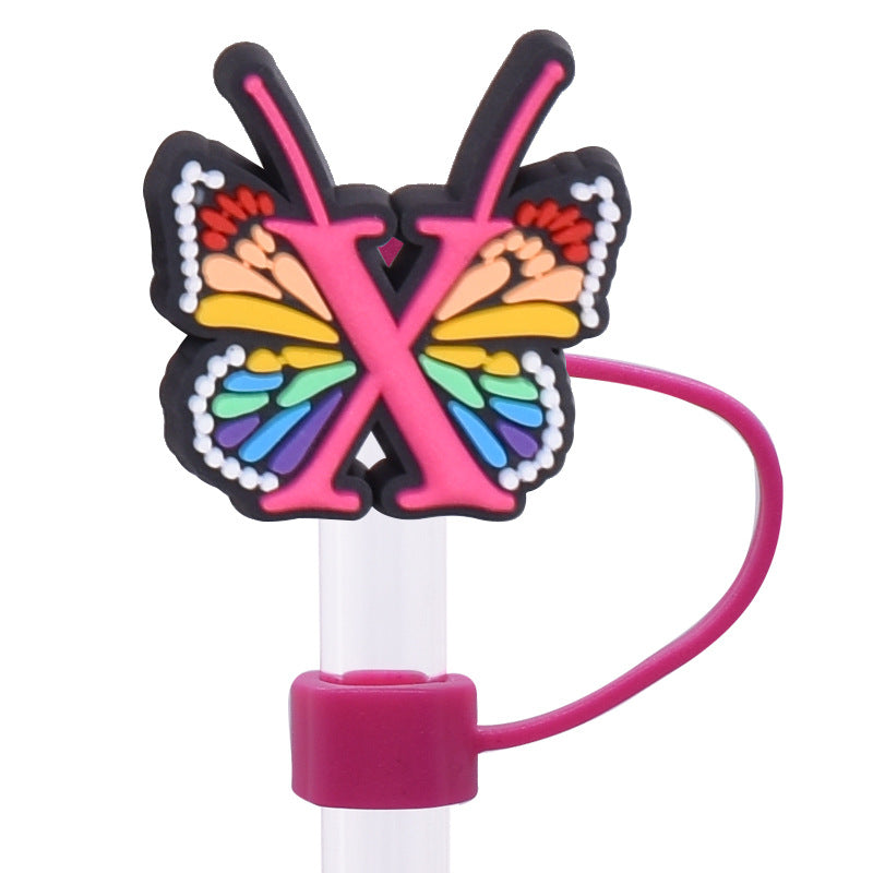 Wholesale  Random 100pcs/pack   Butterfly letter dustproof straw cover  Straw Tube Cap