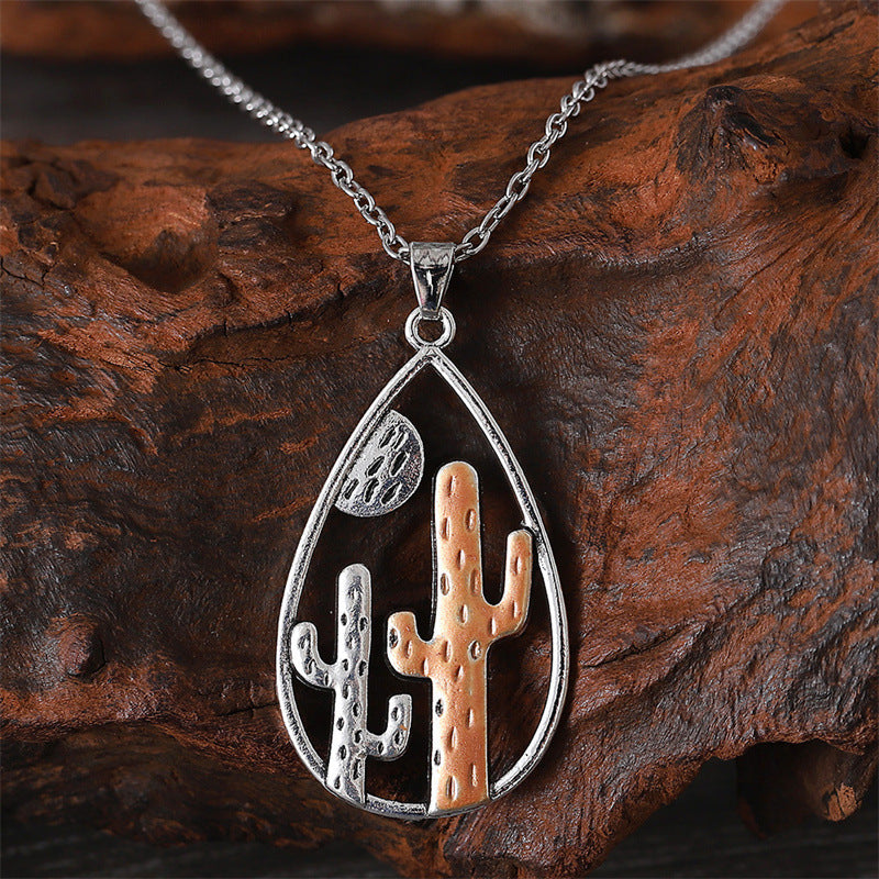 Wholesale Two tone desert cactus western wind hollow droplet shaped earrings