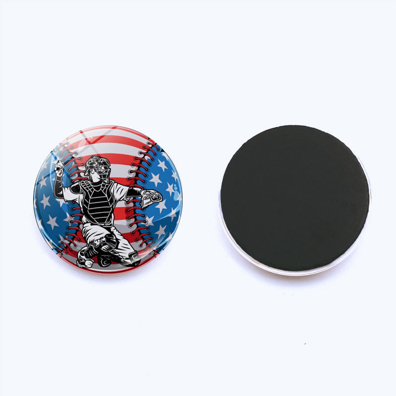 Al por mayor 25 mm Flag Bail Baseball Fridge Time Gema Gema Magnetic Glass Decorations