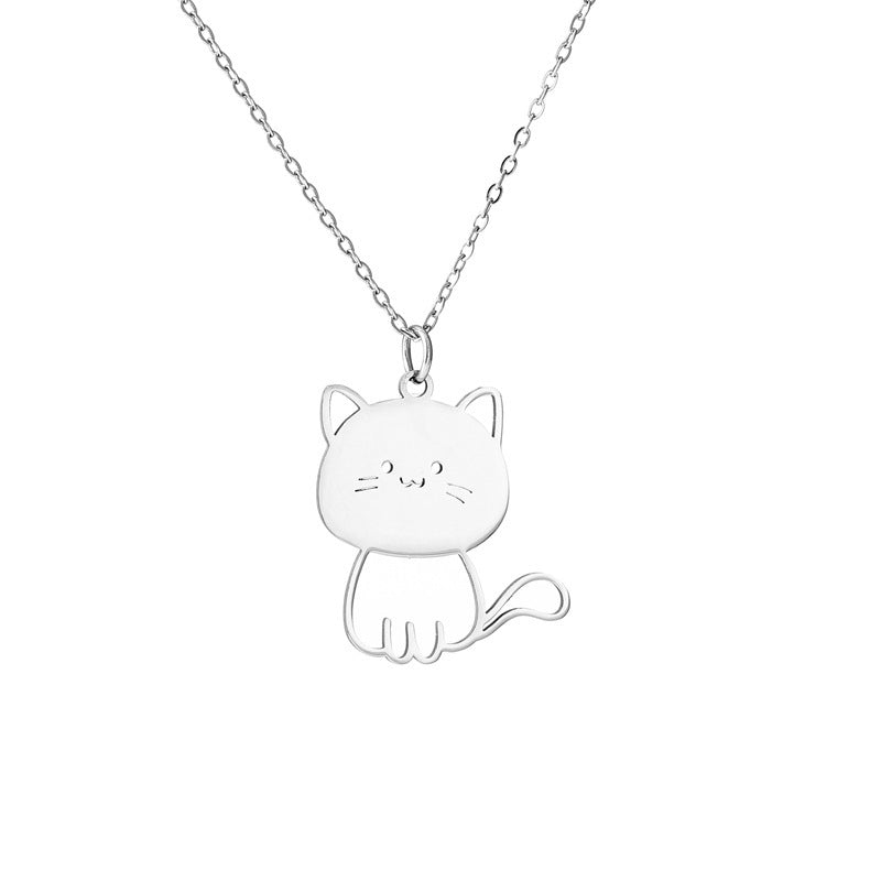 Wholesale Creative Fashion Big Head Cat Stainless Steel Titanium Steel No Fading Necklaces