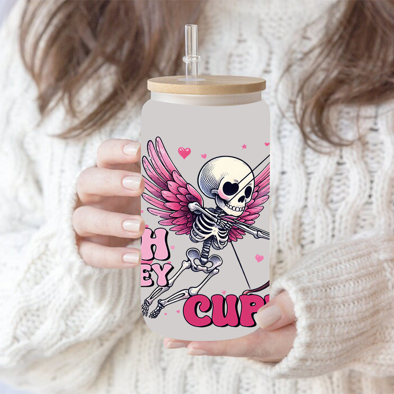Wholesale Cute Pink Cartoon The Loving Ghost 16oz Cup UV DTF Wraps