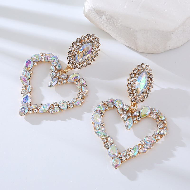 Wholesale Heart-shaped Alloy Inlaid Diamond Earrings