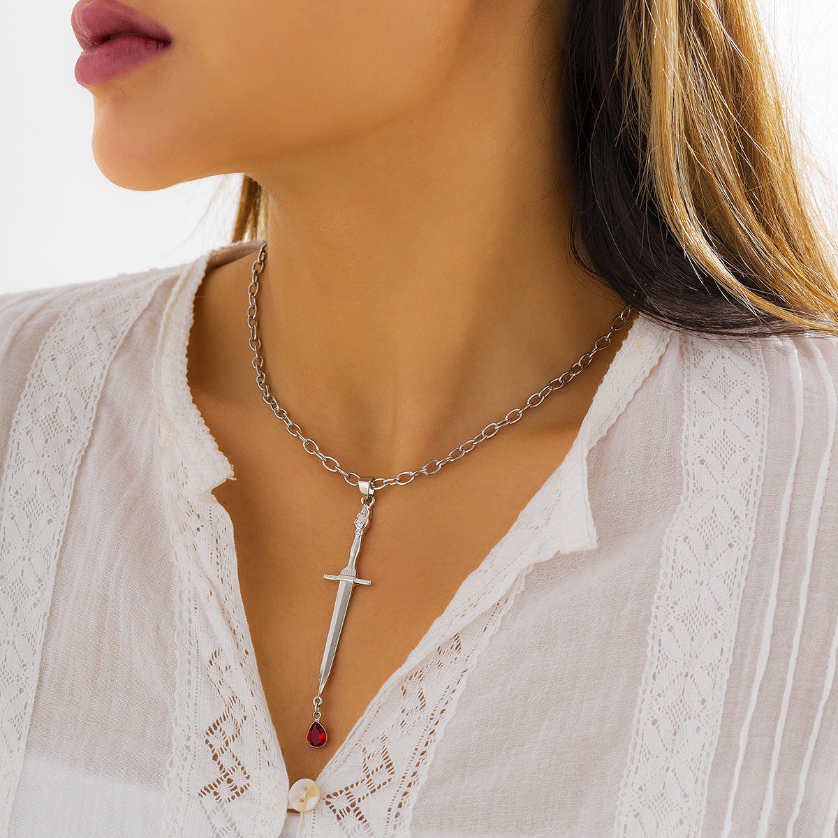 Wholesale Long Water Drop Cross Sword Hilt Alloy Stud Earrings