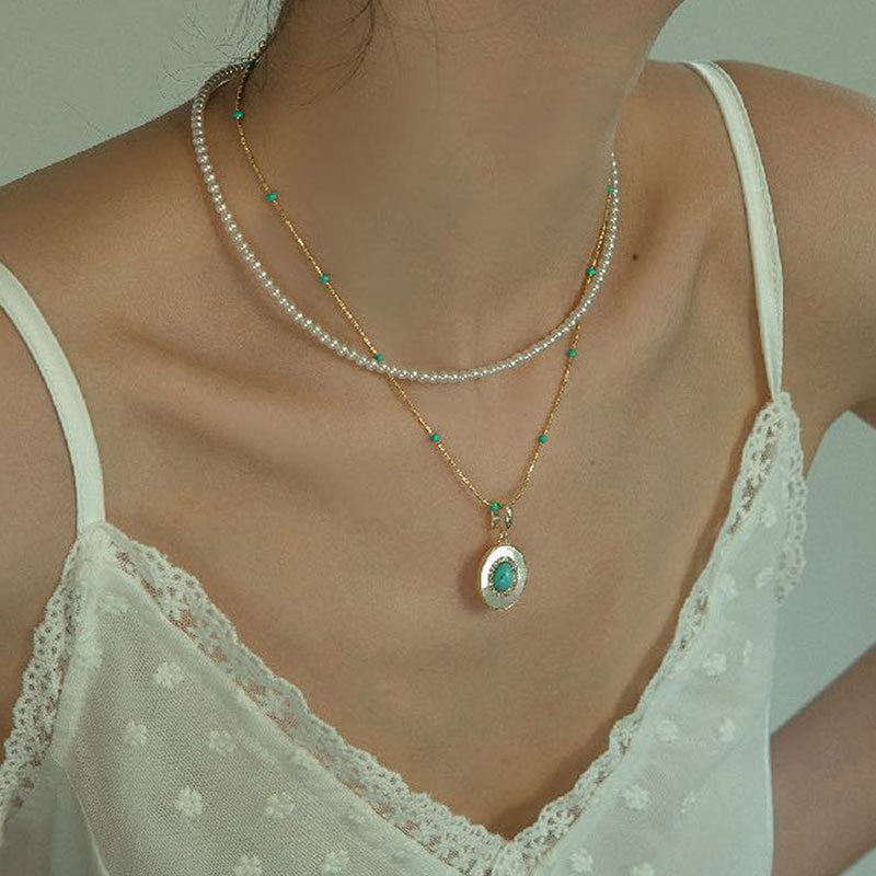 Wholesale Vintage turquoise shell layered necklace