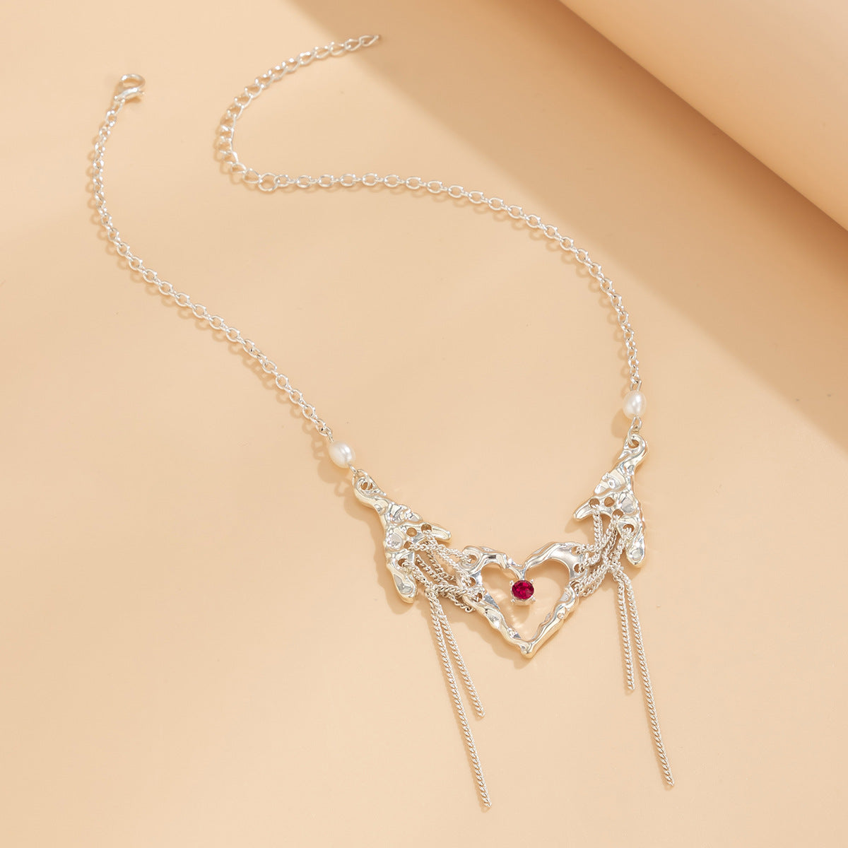 Wholesale Love Tassel Rhinestone Clavicle Chain Lava Liquid Metal Pleated Necklace