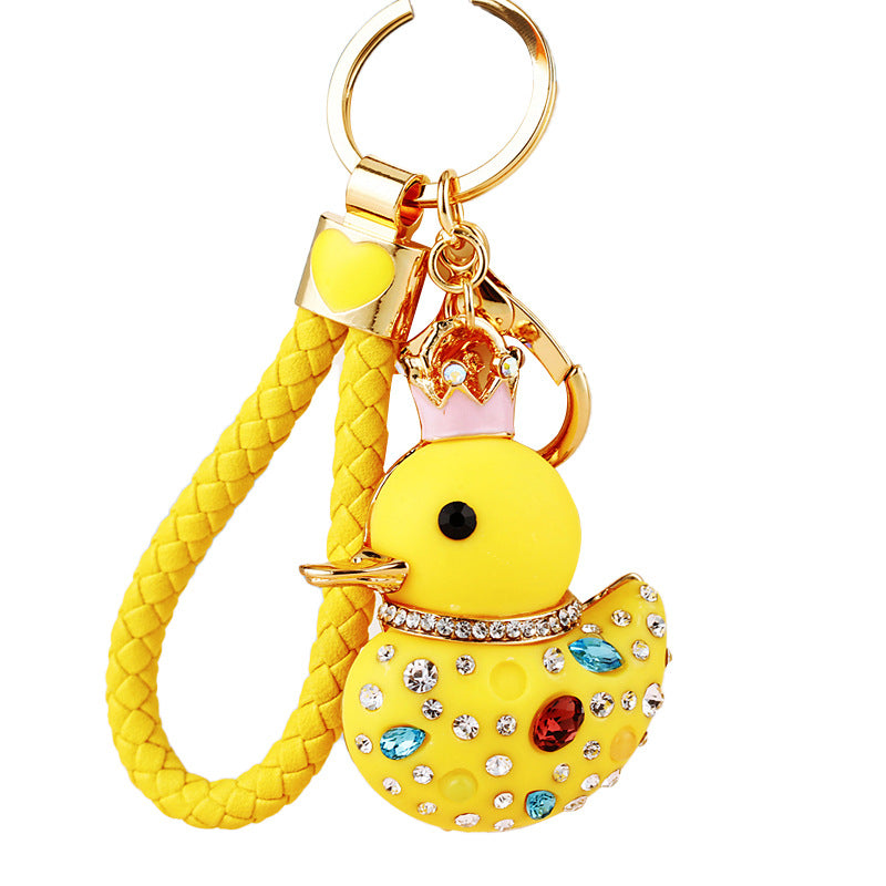 Wholesale Cute Crystal Studded Little Yellow Duck Car Keychain Bag Charm For Women Boutique Resale Decorative Accessory