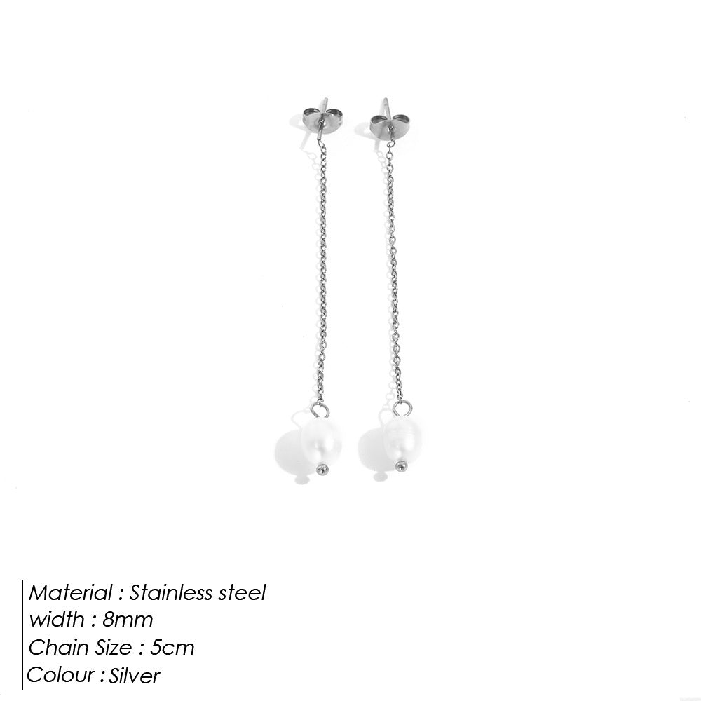 Wholesale Pearl Long Length Stainless Steel Earrings