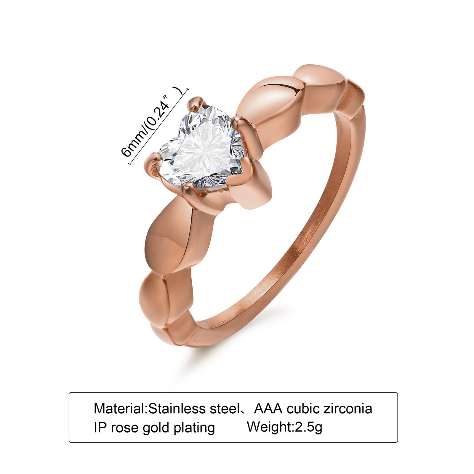 Wholesale Stainless Steel Heart Shape Zircon Cast Ring