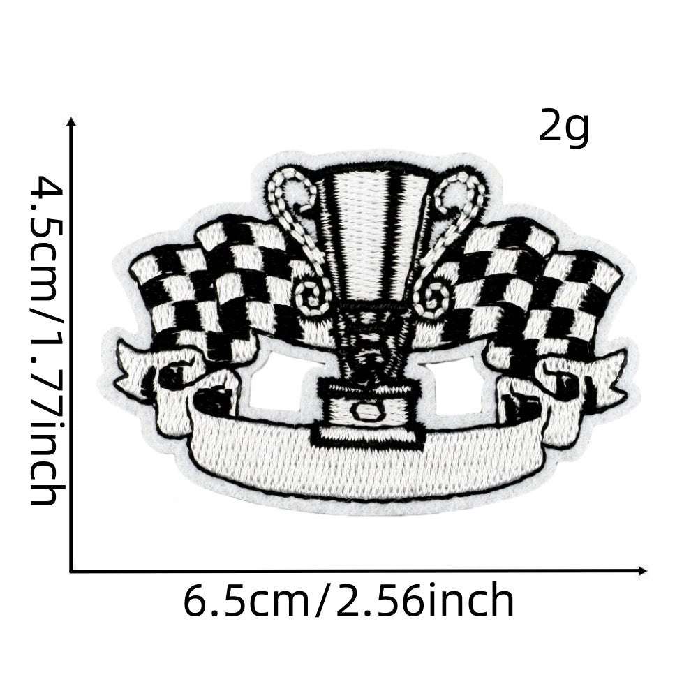 Wholesale Black and White Racing Flag Series Embroidery DIY Patches