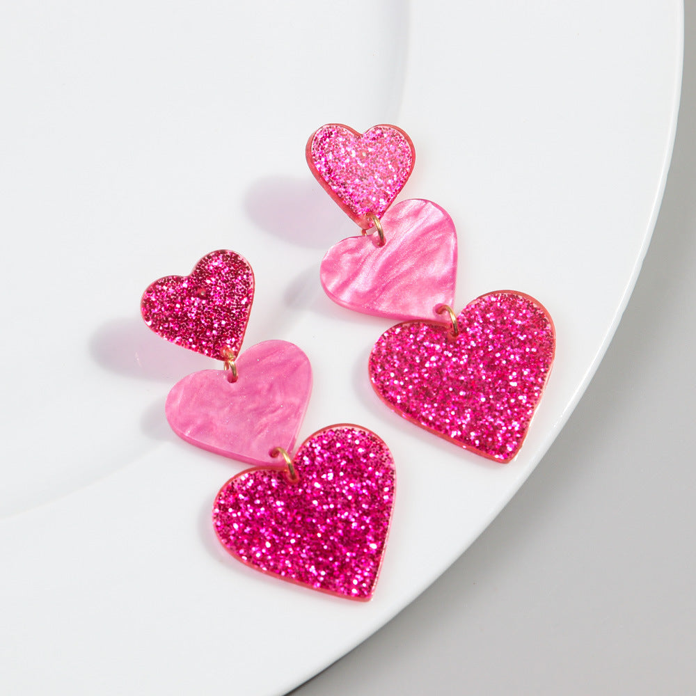 Wholesale Valentine's Day Love Glitter Colored Acrylic Earrings