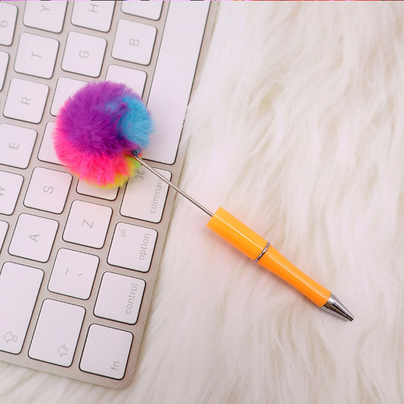Wholesale Beadable Pens Pom Pom Beadable Pen Leopard Print Plush Multicolor DIY Fluffy Pens