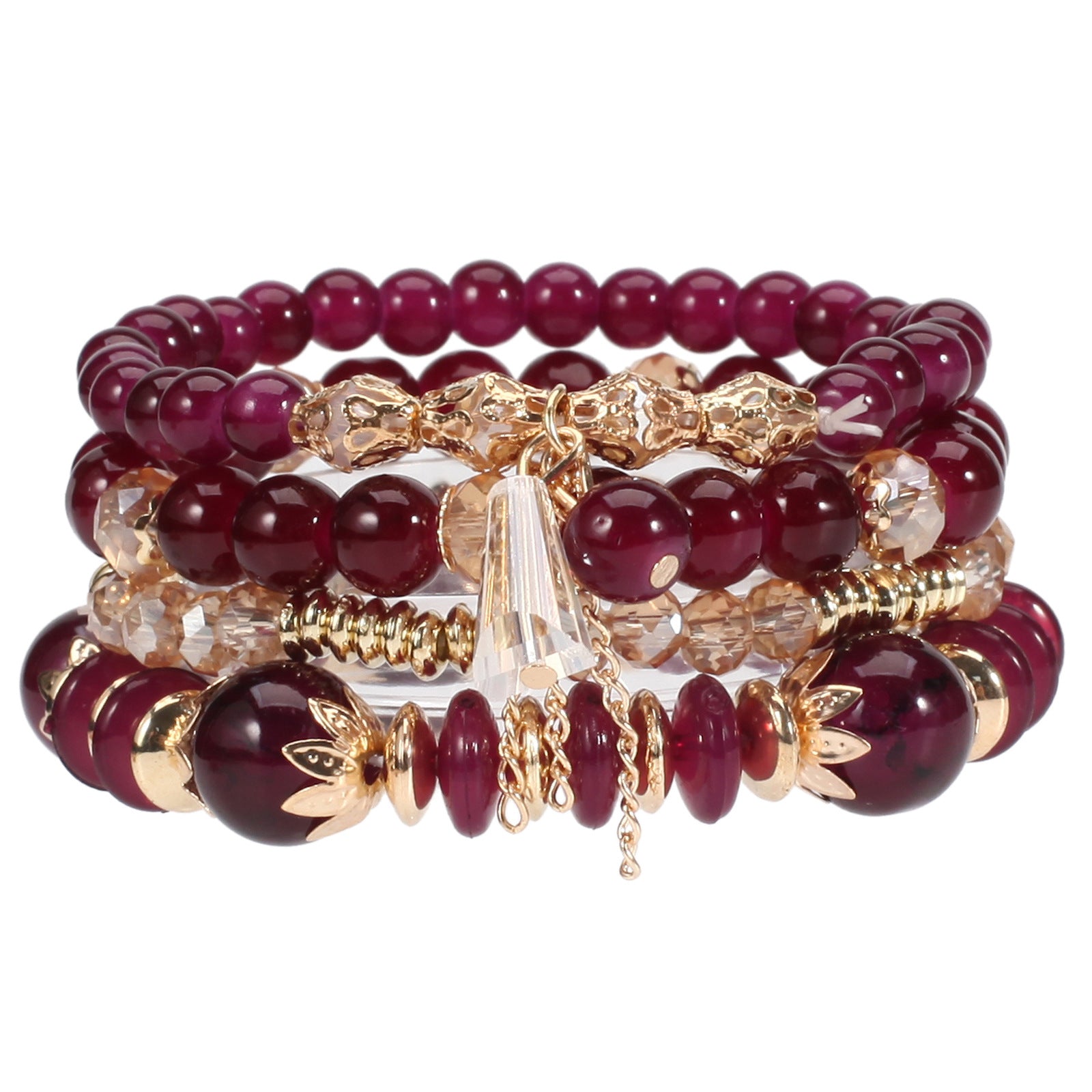 Wholesale Bohemian Imitation Agate Chain Tassel Colored Glass Electroplated Crystal Bracelet