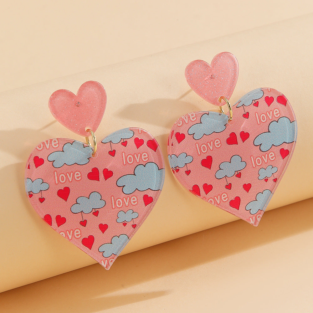 Wholesale Valentine' s Day love pink leopard print glitter Acrylic Earrings