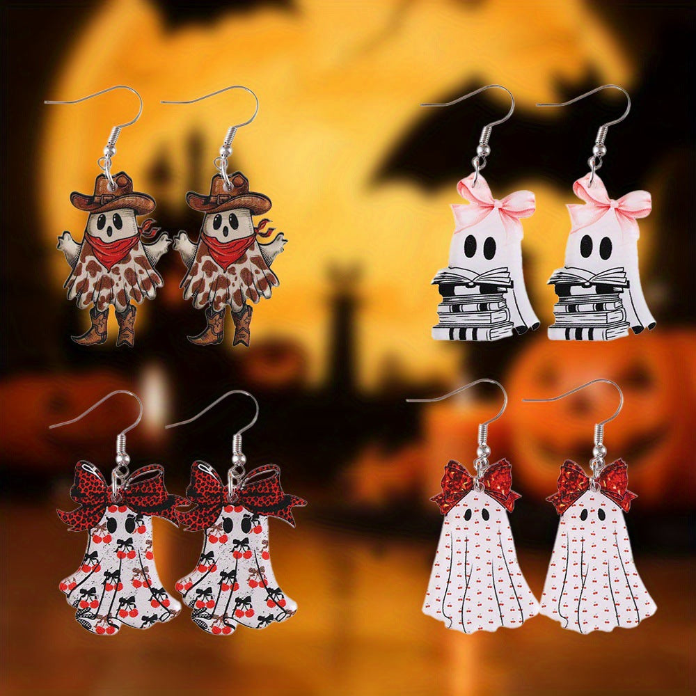 Wholesale  Gothic Ghost Earrings Set Acrylic Leopard Print Cherry Pendant Fashion Accessory Gift