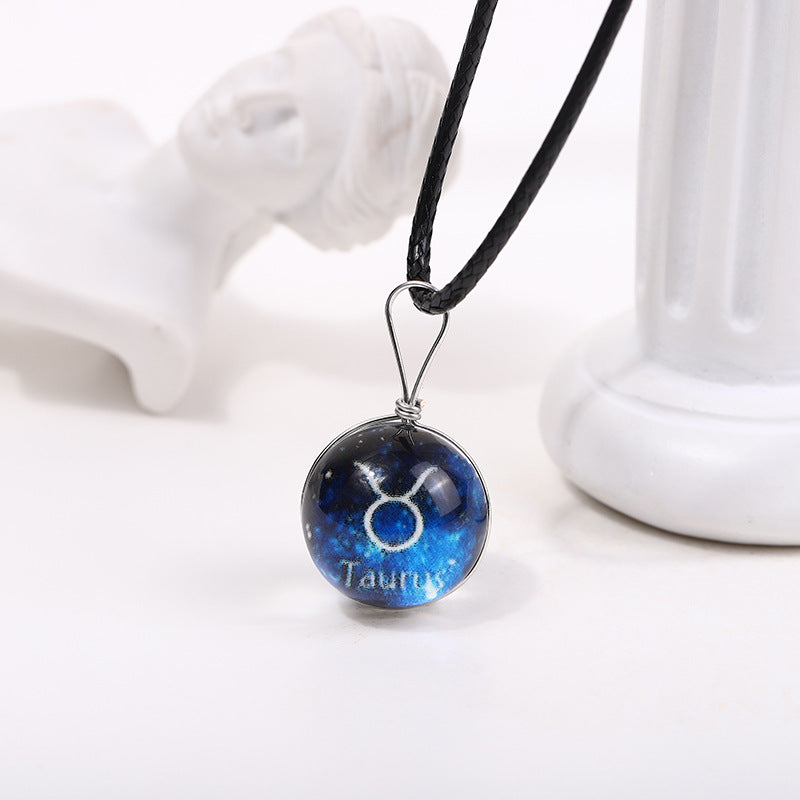 Wholesale Starry Sky Glowing Zodiac Sign Pendant Glass Forest System Fresh Clavicle Chain