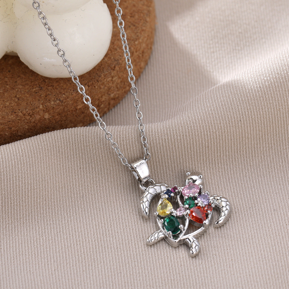 Wholesale Personality Fashion Inlaid with Colorful Zircon Marine Animal Turtle Crab Necklace