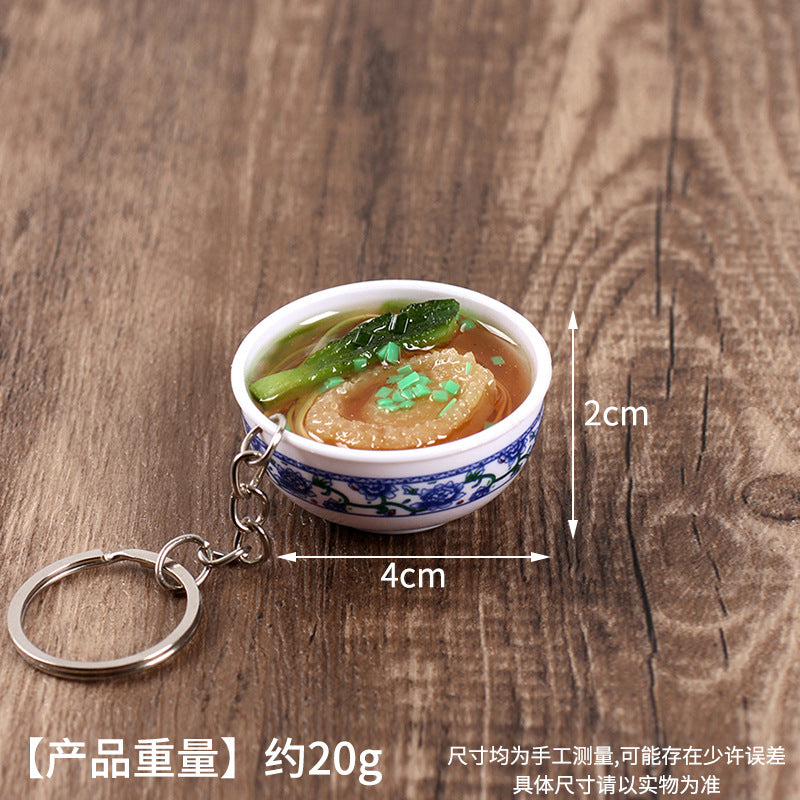 Wholesale Simulation Food 4cm Blue and White Porcelain Bowl Keychain Pendant Chinese Style Gourmet Snack Micro Food Play Model Toy