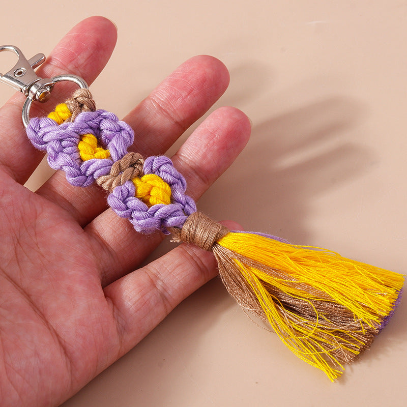 Wholesale Handwoven Plush Colorful Flower Keychain
