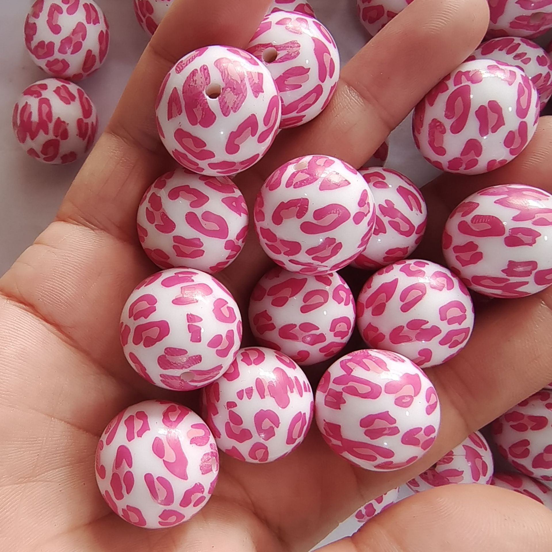 Wholesale 5pcs 20MM Acrylic Rose Red Leopard Print Beads