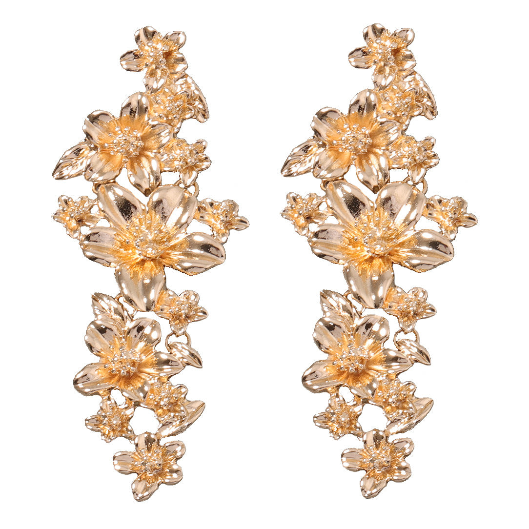Wholesale Long Alloy Hollow Flower Earrings