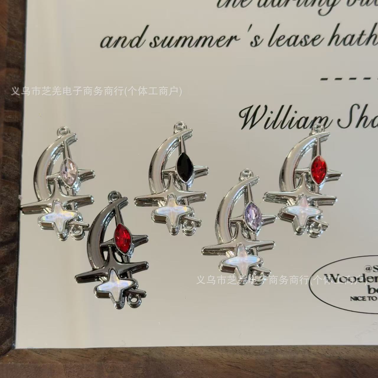 Wholesale 10pcs Zircon Double Hanging Hole Star Moon Relief Pendant