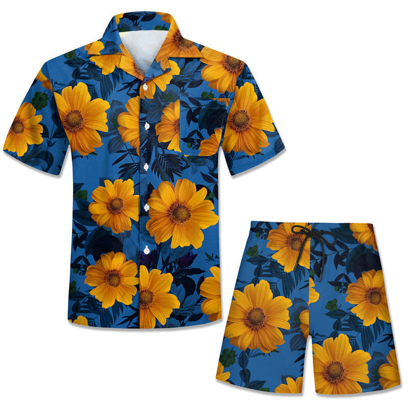 Wholesale Hawaiian floral beach shirt men T-shirt shorts