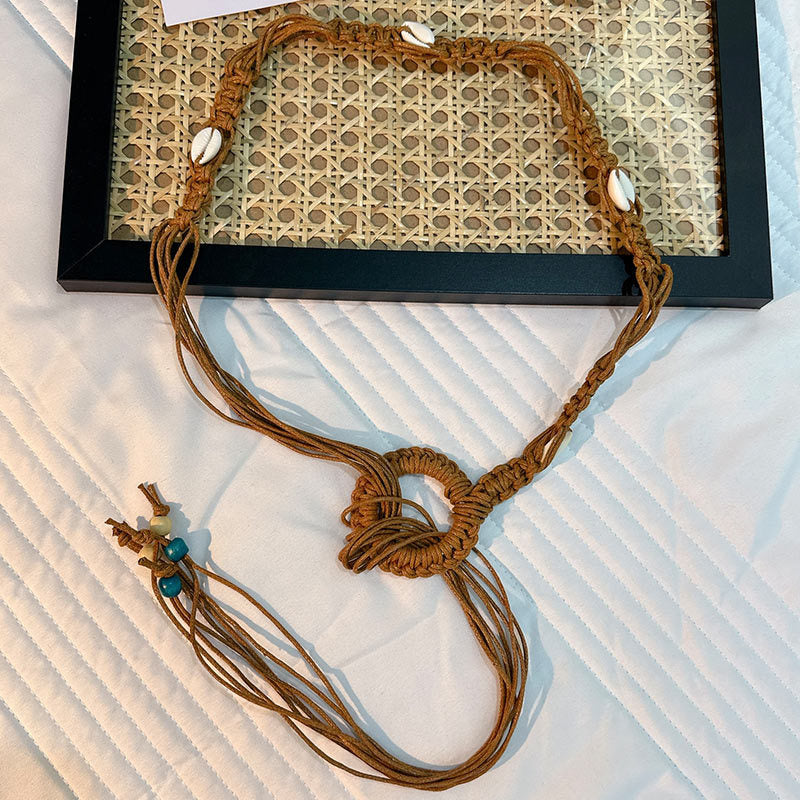 Wholesale Women's Versatile Dress Accessories Waist Rope Bohemian Braided Hemp Rope Waist Chain Thin Belt