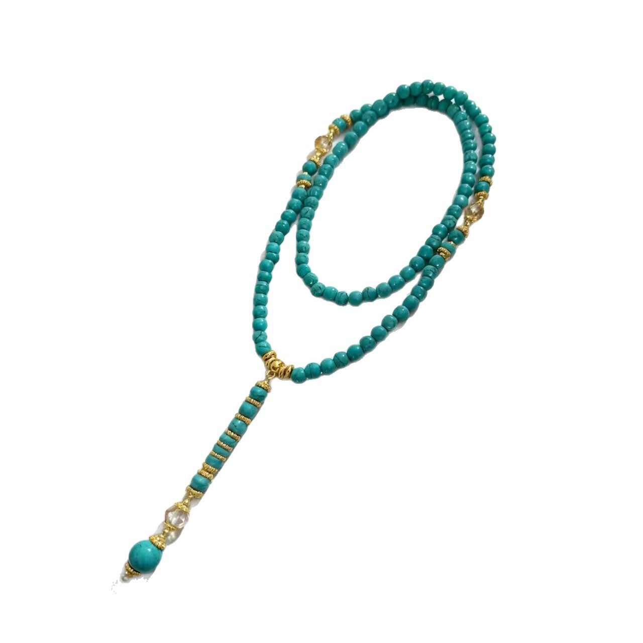 Wholesale Long turquoise round bead ethnic style necklace